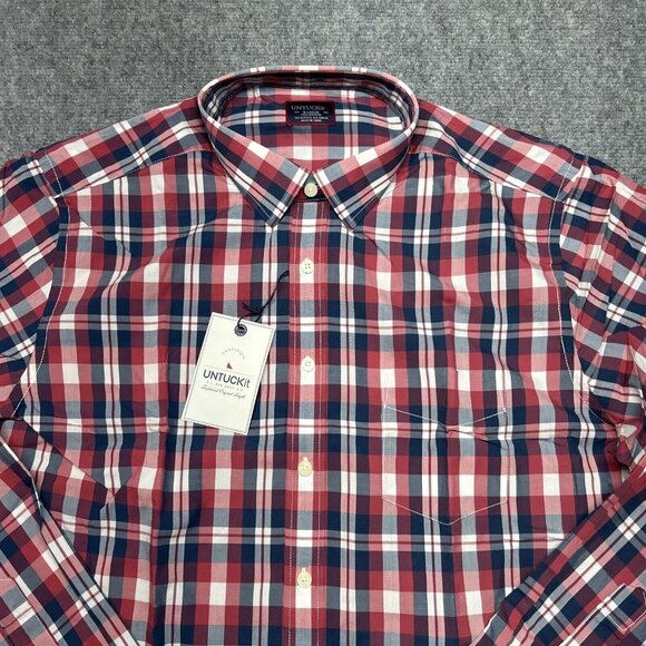 UNTUCKit Navarro Shirt Mens XLT Tall Red White Blue Button Up Long Sleeve New - Picture 4 of 11